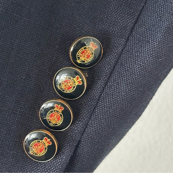 Lauren Ralph Lauren Linen Blazer Sz 12 Navy Double Breasted Crest Buttons Preppy - Picture 11 of 16